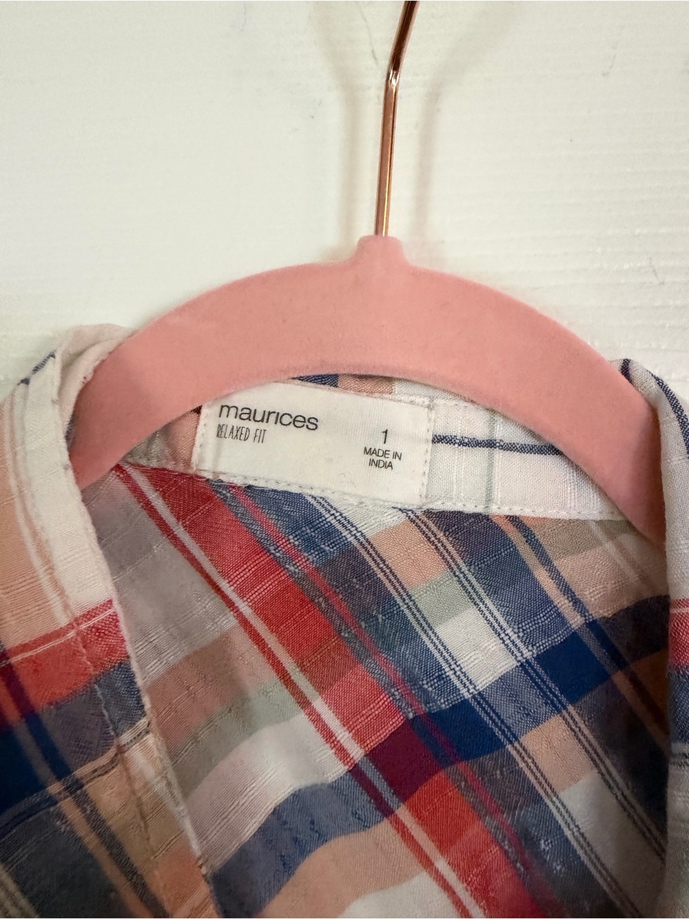 Maurices Plaid Relaxed Button-Up in Cream, Blue & Red - Picture 2 of 6